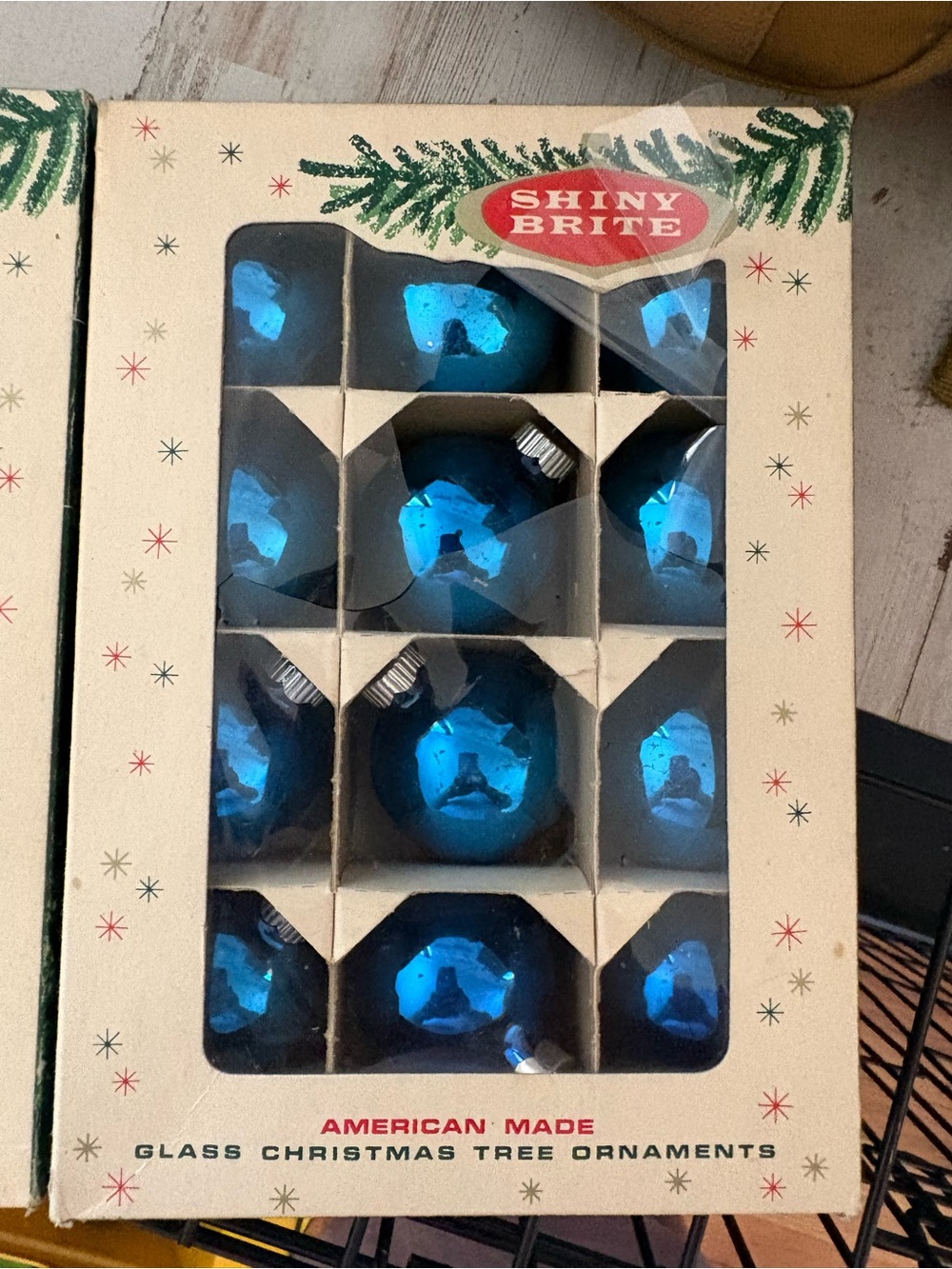 Shiny Brite Blue Glass Christmas Tree Ornaments - Set of 12